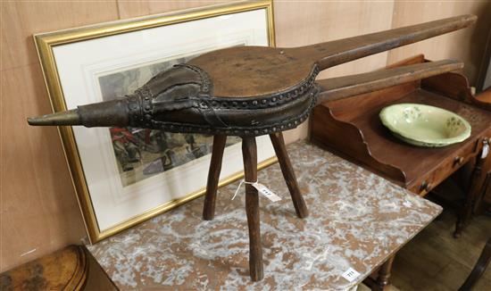 A set of Victorian beech and brass studded leather bellows W.126cm